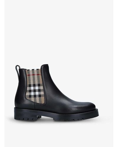 Burberry Vintage Check Detail Leather Chelsea Boot - Black