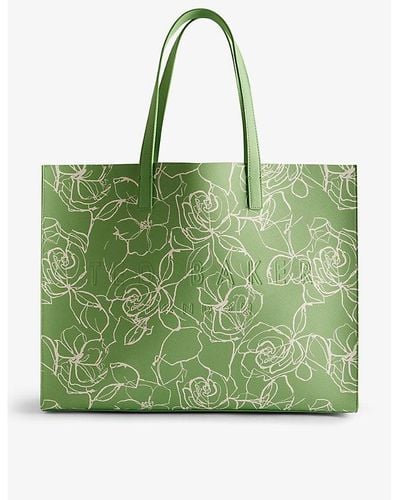 Ted Baker Linacon Floral-print Faux-leather Tote Bag - Green