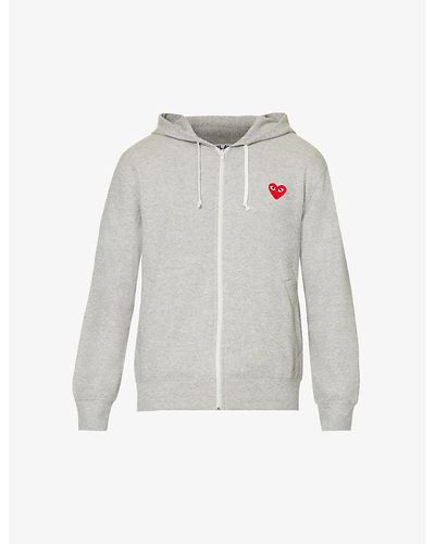 COMME DES GARÇONS PLAY Logo-embroidered Cotton-jersey Hoody - Grey