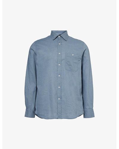 7 For All Mankind Chest-pocket Long-sleeved Linen And Cotton-blend Shirt X - Blue