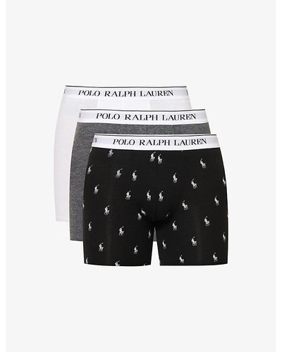 Polo Ralph Lauren Polo Pony Branded-waistband Pack Of Three Stretch-cotton Trunk - Black