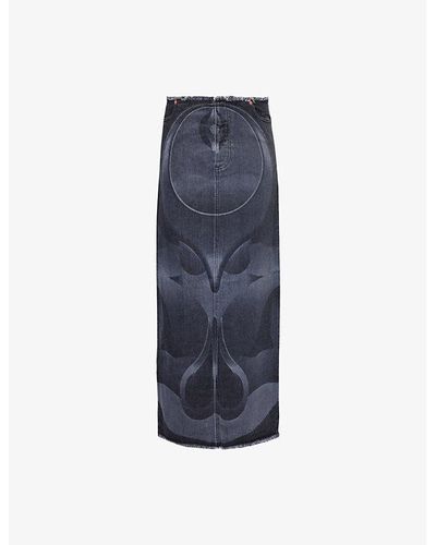 Conner Ives Ghulam Graphic-pattern Denim Maxi Skirt - Blue