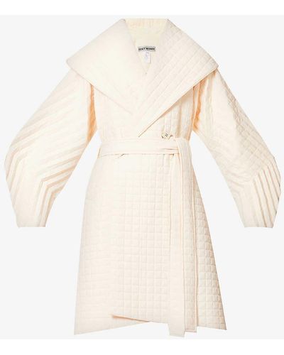 Issey Miyake Pleated Grid Quilted Woven Coat - Natural