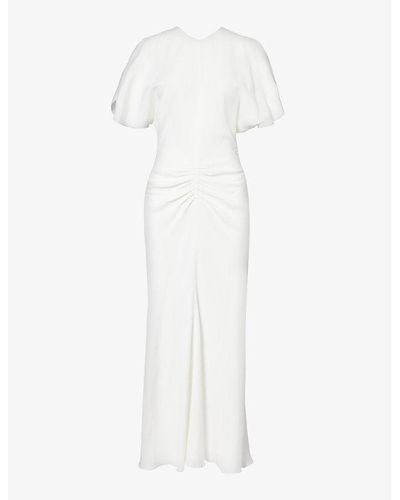 Victoria Beckham Round-neck Ruched Stretch-crepe Maxi Dress - White