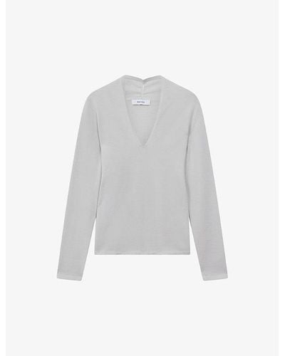 Reiss Lina Ruched-neck Woven-blend Top - White