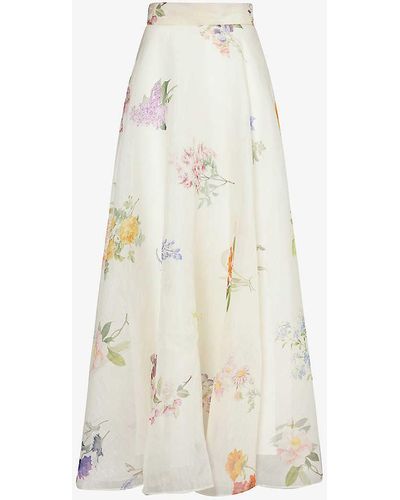 Zimmermann Natura Floral-pattern Linen And Silk-blend Maxi Skirt X - White