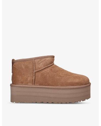 UGG Classic Ultra Mini Platform Suede And Shearling Boots - Brown