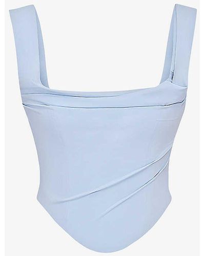 House Of Cb Una Corseted Stretch-woven Top - Blue