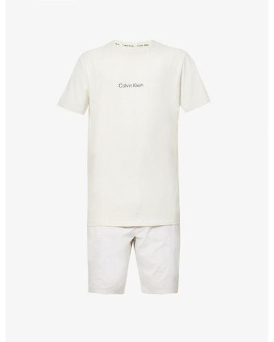 Calvin Klein Modern Structure Logo-print Cotton-blend Pajama Set X - White