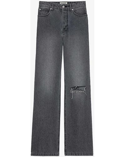 Zadig & Voltaire Evy Distressed-knee Straight-leg Jeans - Grey