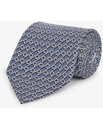 Ferragamo Monogram-print Silk Tie - Blue
