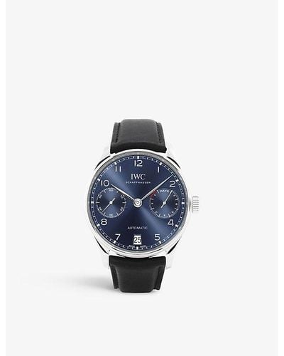 IWC Schaffhausen Iw500710 Portugieser Stainless-steel And Leather Automatic Watch - Black