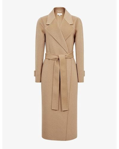 Reiss Agnes Belted Wool And Recycled Polyester-blend Coat - Natural