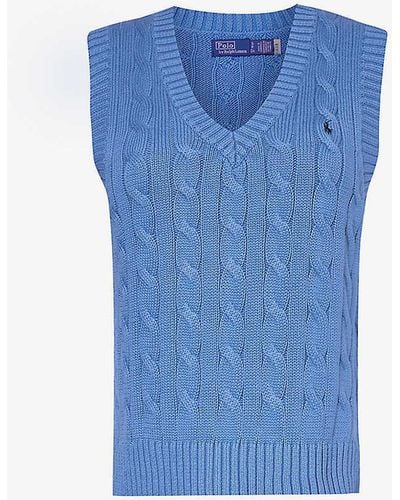 Polo Ralph Lauren V-neck Logo-embroidered Cotton Knitted Vest X - Blue