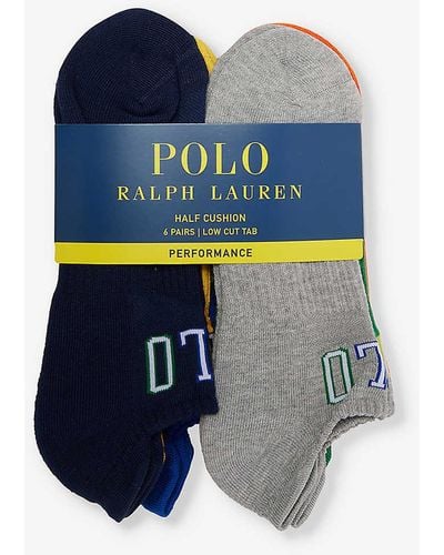 Polo Ralph Lauren Logo-instarsia Pack Of Six Stretch-knit Socks - Blue