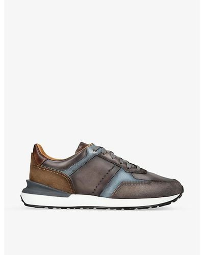 Magnanni Xl Grafton Leather And Suede Low-top Sneakers - Brown
