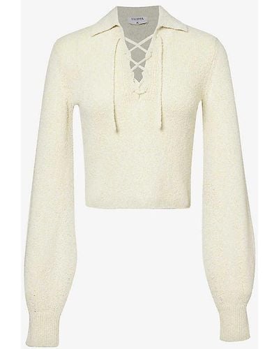 Filippa K Lace-up Cropped Knitted Polo Jumper - White