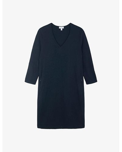 The White Company Vy Stitch Detail Cocoon-shape Woven Midi Dress - Blue