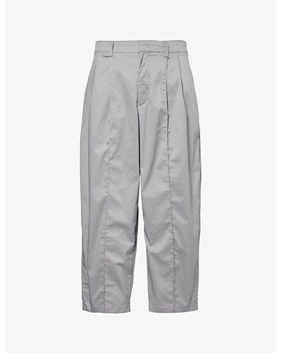Emporio Armani Pleated Straight-leg Cotton-blend Trousers - Grey