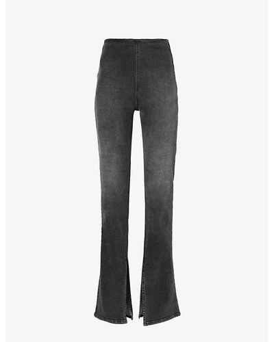 EB DENIM Split-hem Slim-fit Straight-leg High-rise Stretch-denim Jeans - Grey