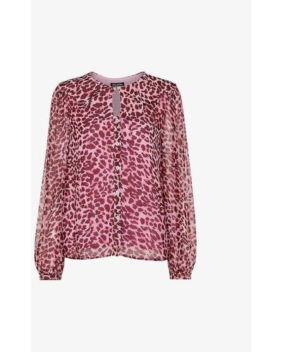 Whistles Cheetah-print Scalloped-collar Woven Blouse - Red
