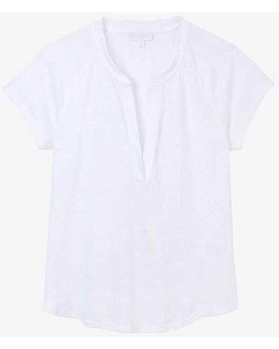 The White Company The Company Open-neck Short-sleeve Linen T-shirt - White