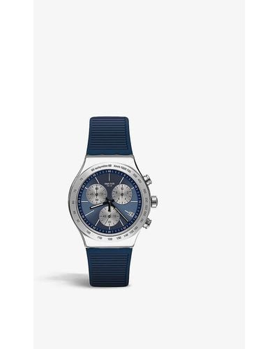 Swatch Mens Blue Yvs475 Lost In The Sea Stainless-steel And Silicone Quartz Watch