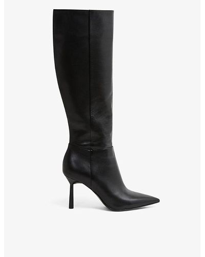 Reiss Gracyn Knee-high Leather Heeled Boots - Black
