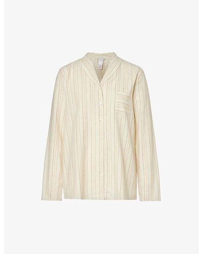 Hanro Loungy Nights Striped Cotton Pajama Shirt - Natural