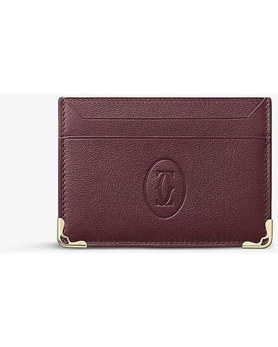 Cartier Must De Grained-leather And Stainless Steel Card Holder - Purple