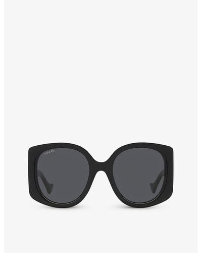 Gucci GG1257S Rectangle-frame Tortoiseshell Acetate Sunglasses - Black