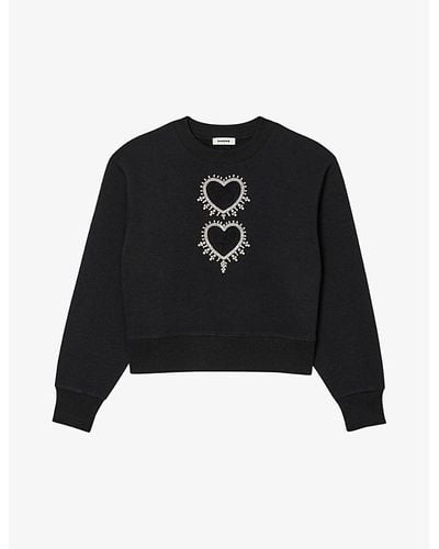 Sandro Cut-out Heart Cotton-blend Sweatshirt - Black