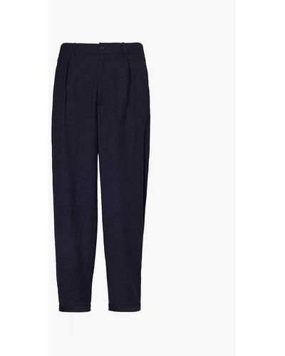 Giorgio Armani Tapered-leg High-rise Relaxed-fit Wool Trousers - Blue