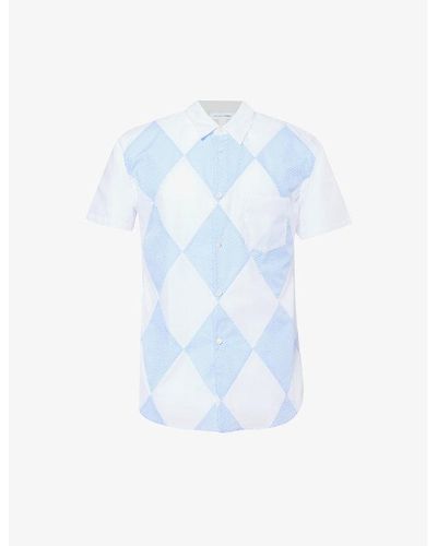 Comme des Garçons Diamond-pattern Short-sleeved Cotton Shirt X - Blue