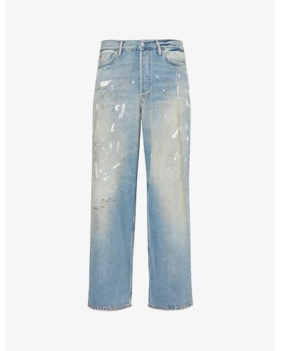 Acne Studios Paint-splattered Faded-wash Wide-leg Jeans - Blue