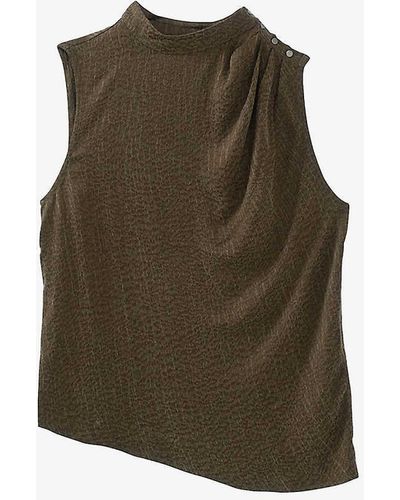 IKKS Camouflage-pattern Sliver-toned-hardware Woven Top - Green