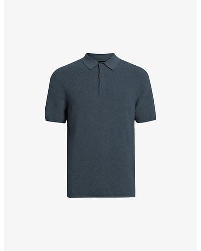 AllSaints Aspen Ramskull-embroidered Cotton And Wool Polo Shirt - Blue