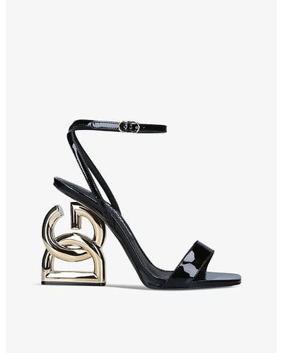 Dolce & Gabbana Block-logo Leather Heeled Sandals - White