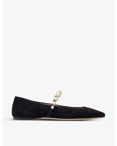 Jimmy Choo Ade Pearl And Crystal-embellished Suede Ballet Flats - Multicolour