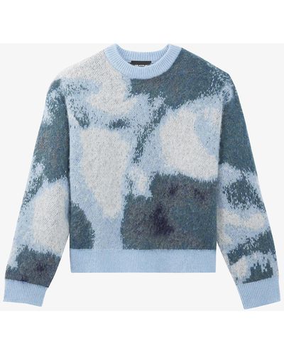The Kooples Faded-print Cropped Knitted Jumper - Blue