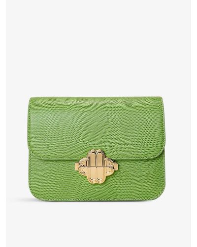 Maje Clover-clasp Lizard-embossed Leather Cross-body Bag - Green