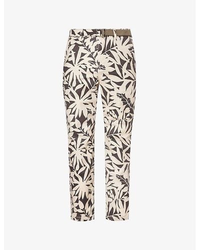 Sacai Leaf-print Straight-leg Cotton Trouser - White