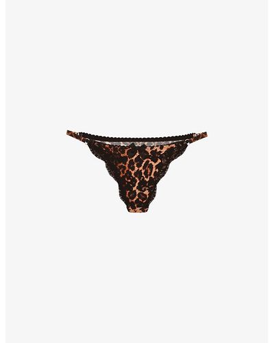 Agent Provocateur Molly Leopard-print High-rise Stretch-silk Thong - White
