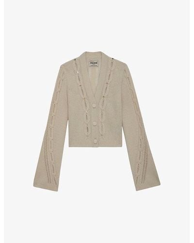Zadig & Voltaire Barley V-neck Cable-knit Merino-wool Cardigan - Natural