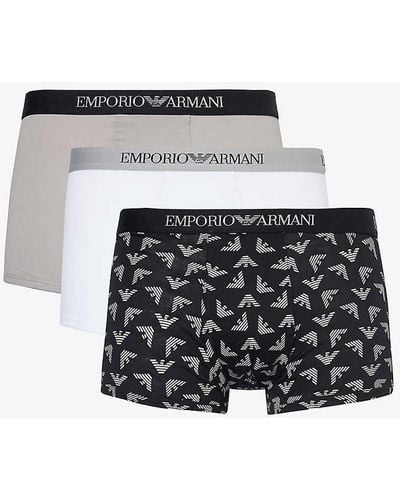 Emporio Armani Branded-waistband Pack Of Three Cotton-jersey Trunks - White