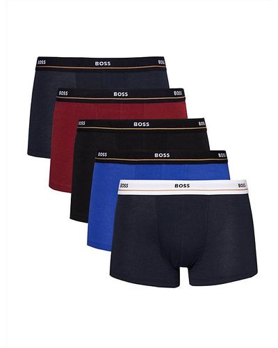 BOSS Branded-waistband Pack Of Five Stretch-cotton Trunks - Blue