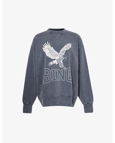 Anine Bing Alto Eagle-print Cotton-jersey Sweatshirt - Blue