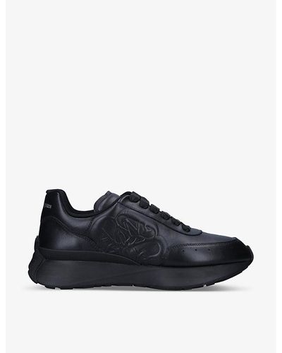 Alexander McQueen Sprint Runner Rose-applique Leather Sneakers - Black