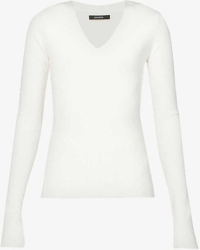 JOSEPH V-neckline Silk-blend Knitted Top - White