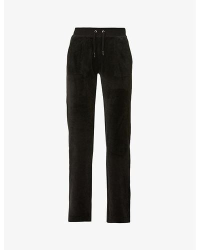 Juicy Couture Logo-embroidered Straight-leg Mid-rise Velour Trouser - Black